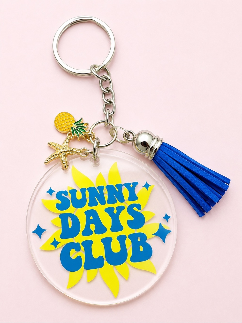 Sunny Days Club Keychain with Blue Tassel